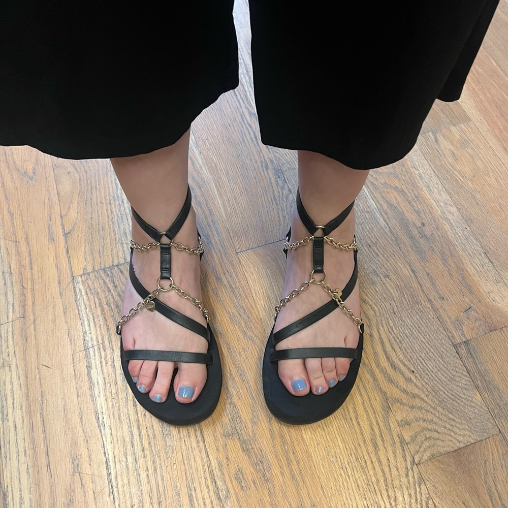 MAJE Black Leather Chain Sandals – Size 40 (Worn Twice)